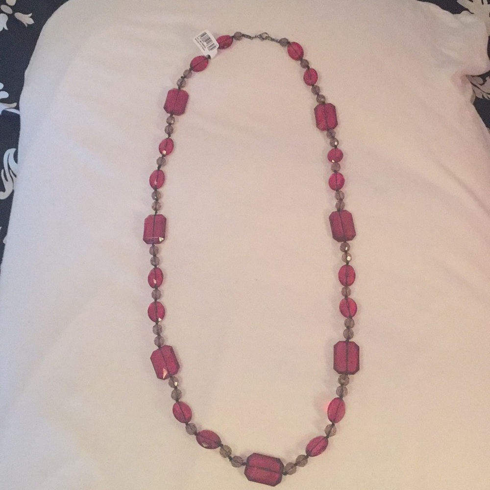 Ann Taylor Loft Red and Brown Beaded Necklace